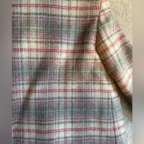 Cacharel Paris Plaid Wool Coat Green Pink Accents Size Small 6/7 Girls - Picture 8 of 10